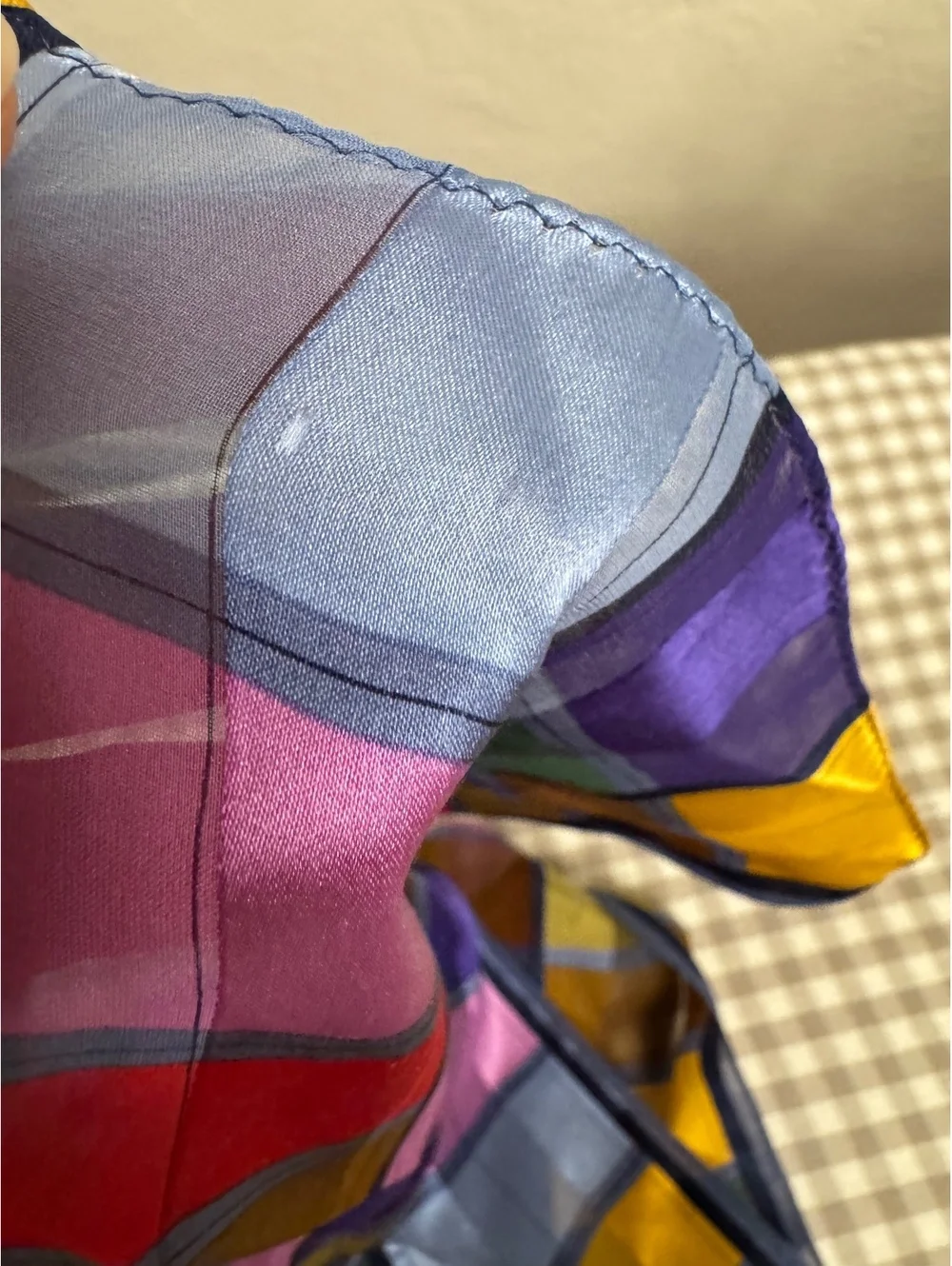 Vintage Echo 100% Silk Multicolor Plaid Long Scarf 60” x 10.5”